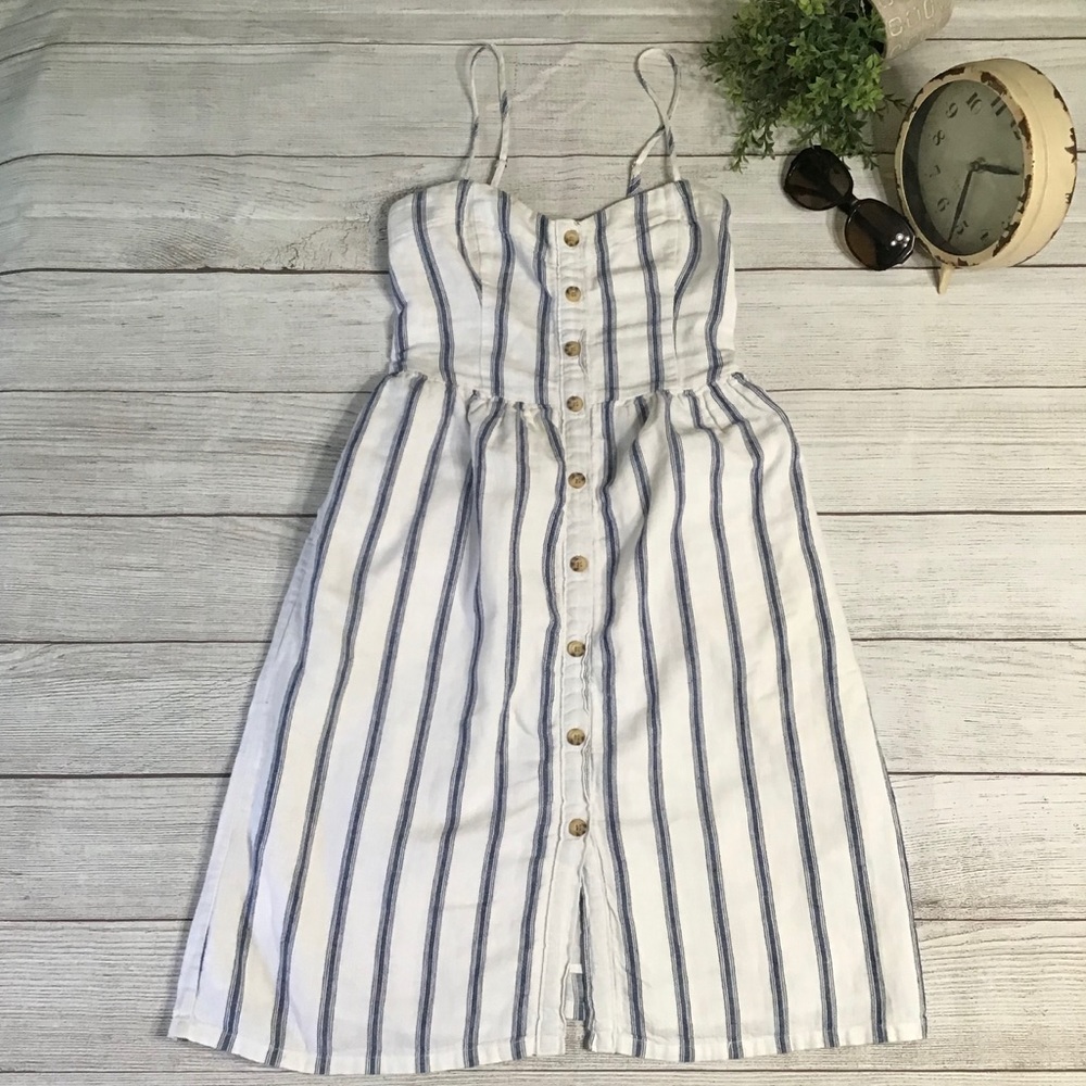 Abercrombie & Fitch White Blue Striped Midi Dress